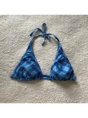 Y2K blue plaid bikini top